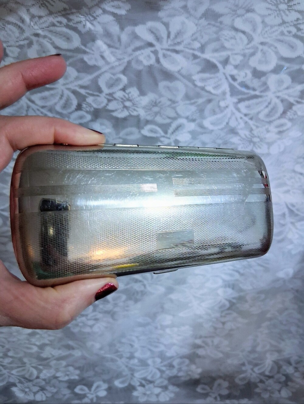 Vintage Germany Art Deco Style Eyeglasses Travel Case Silver Chrome Finish